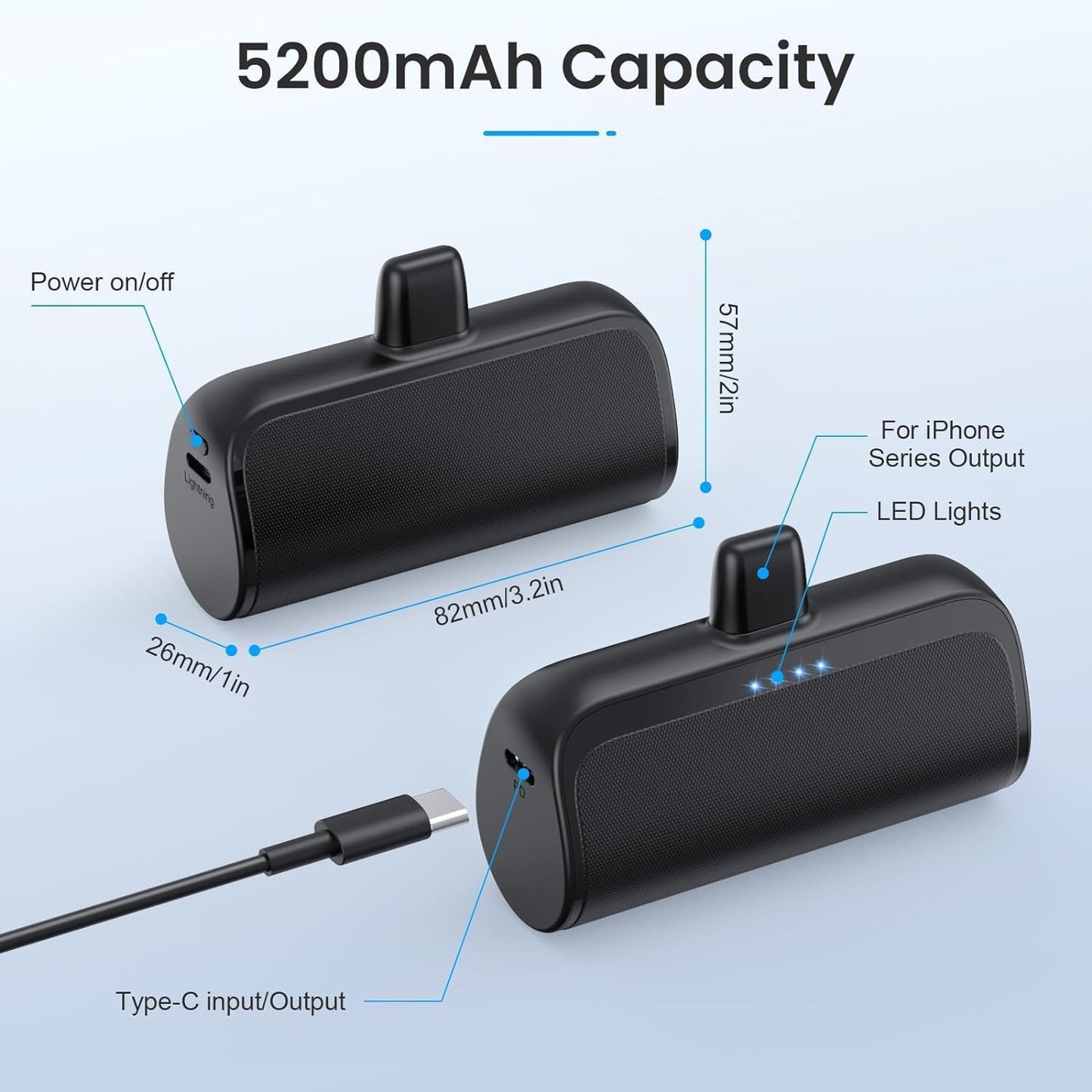 [2 Pack]Mini Portable Charger for iPhone 5200mAh,20W PD Fast Charging Power Bank for iPhone, Ultra-Compact Battery Pack Travel Portable Phone Charger Compatible with iPhone 14 13 12 11 X 8 7 6 Series