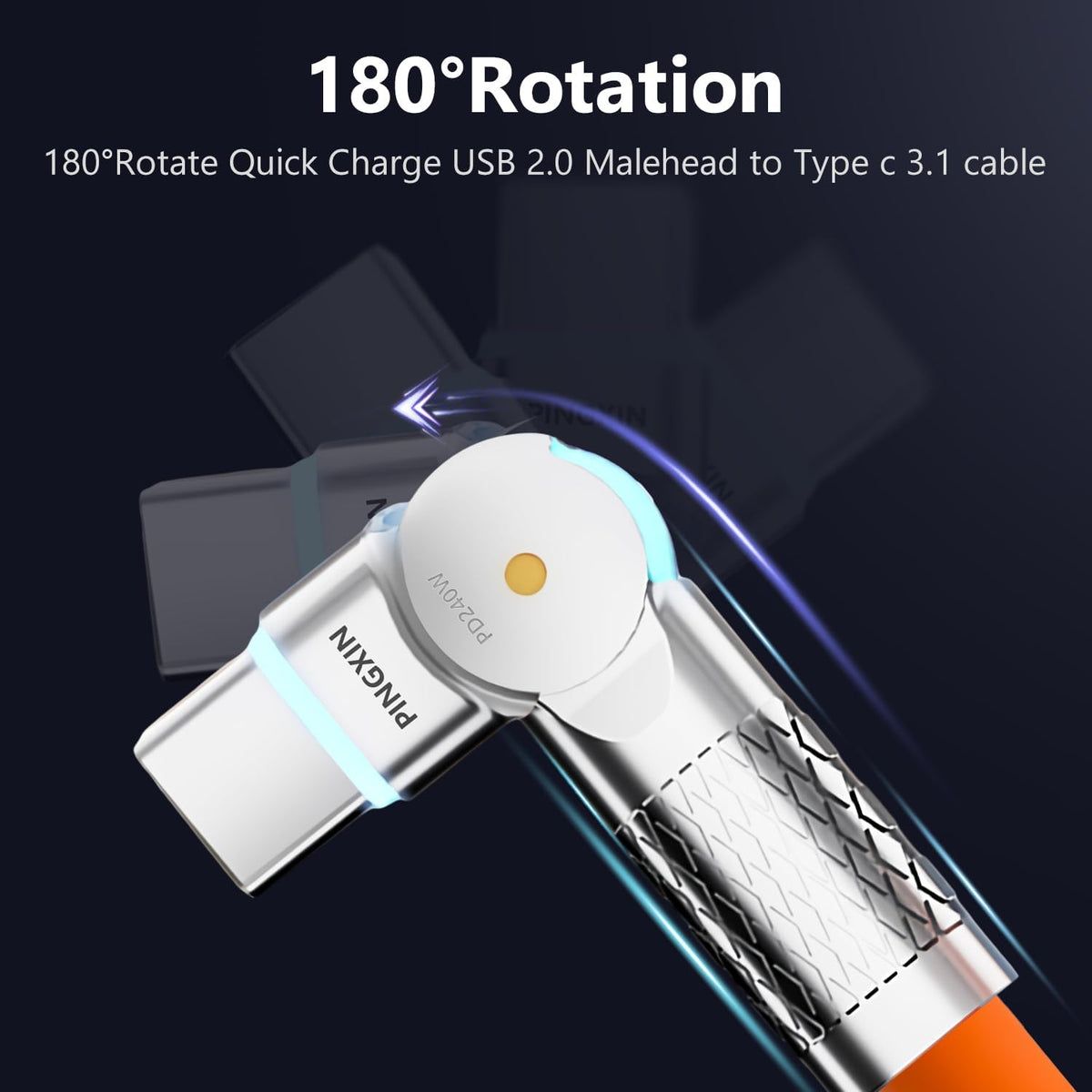 PINGXIN USB C to USB C Charger Cable 240W [2-Pack 6.6FT], Type C Fast Charging Cable， for MacBook Pro, iPad Pro Air, iPhone 16/16 Plus/16 Pro Max, Galaxy S23+/S23 Ultra, Orange+White