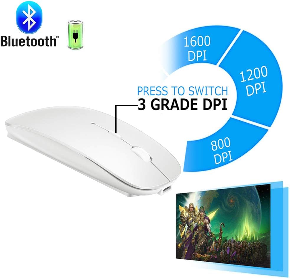 KLO Rechargeable Bluetooth 5.2/3.0/Type-C/USB-2.4G Mouse for MacBook/MacBook air/Pro/iPad, Wireless Mouse for Laptop/Notebook/pc/iPad/Chromebook (White)