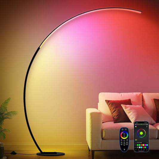 RGB Dimmable Arc Floor Lamps with 3 Color Temperatures, Ultra Bright 1800LM LED Floor Lamps for Living Room, Modern Standing Tall Lamp with Remote Control, Reading Floor Lamp for Bedroom Office