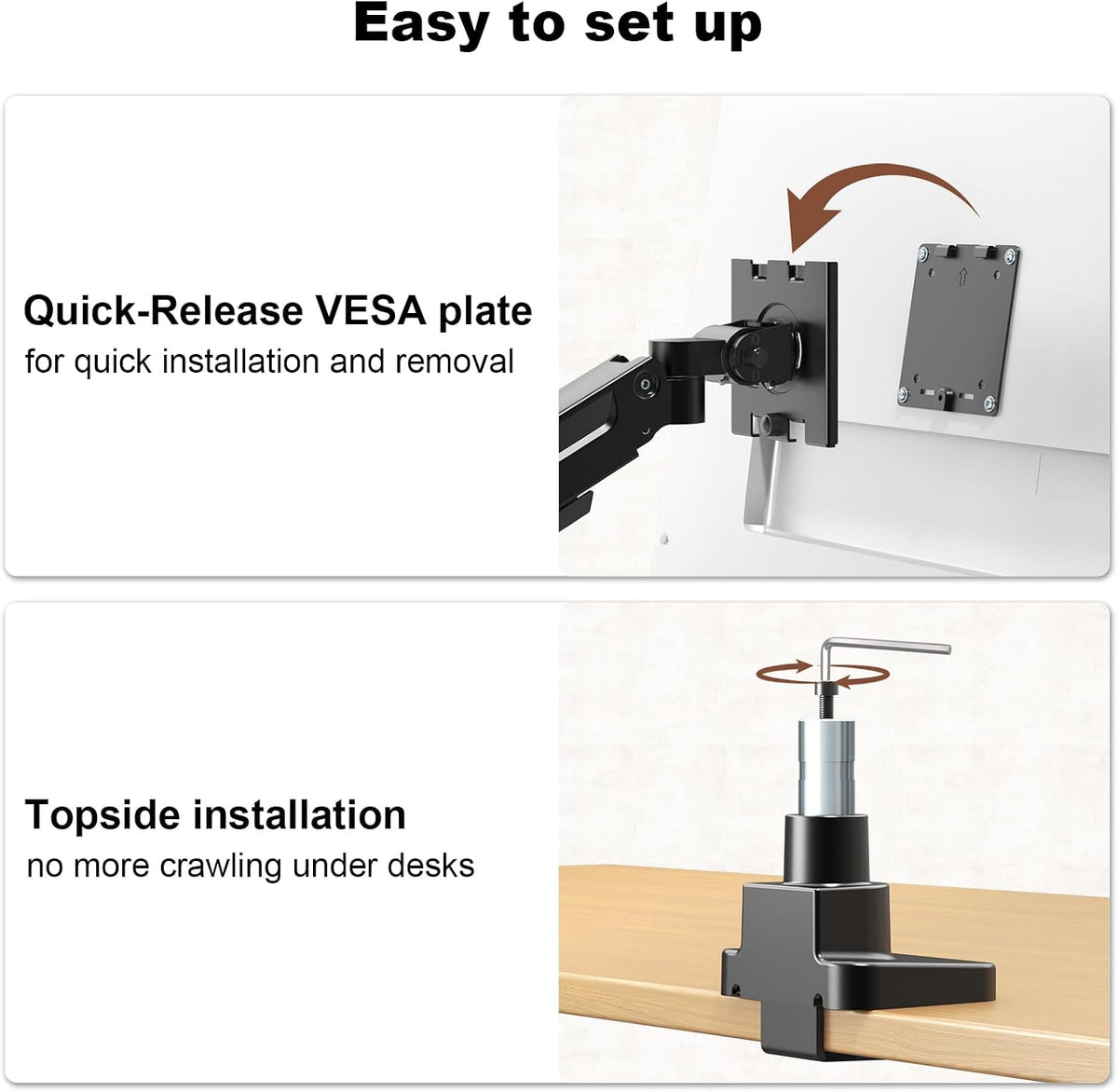 Heavy Duty Dual Monitor Arm for 17-49" Screens, Vertical Stack, 44lbs