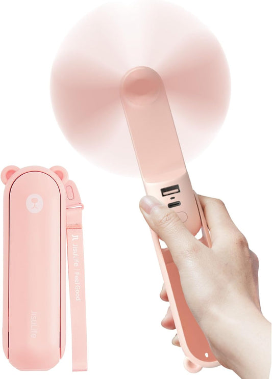 JISULIFE Handheld Fan 8 Plus: 40H Cooling & 4500mAh PowerBank & Flashlight | USB Rechargeable, Portable Pocket Size for Travel, Makeup, Concerts, Summer Gifts for Women(Pink)