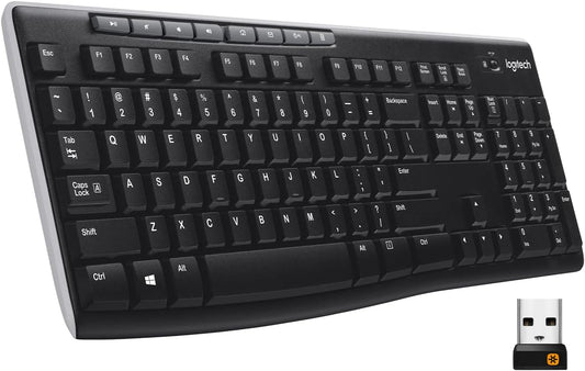 Logitech K270 Full Size Wireless Keyboard for Windows - Black | Full-size keyboard with number pad, 8 multimedia keys, includes USB-A receiver, 2-year battery, compatible with PC, laptop
