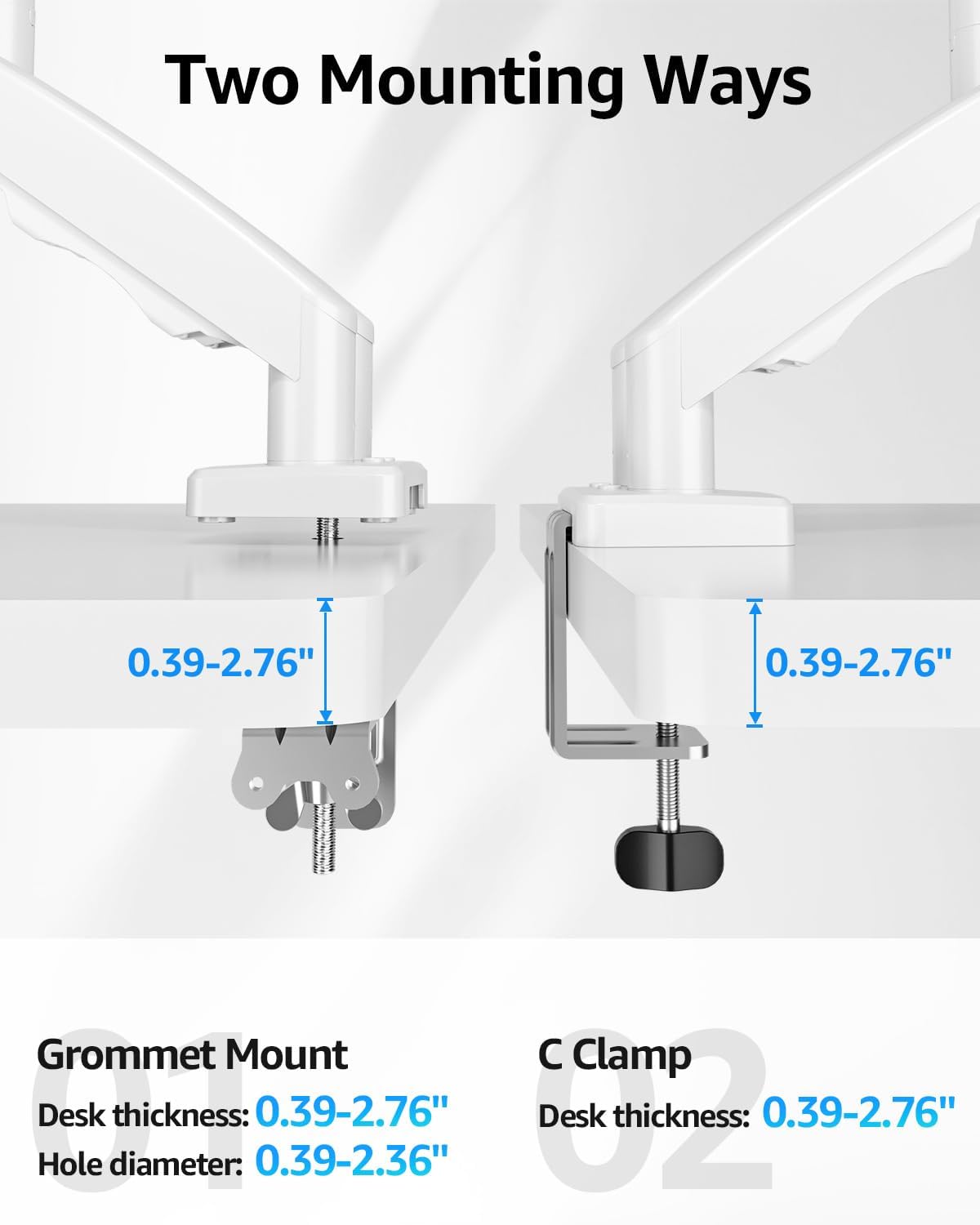 MOUNTUP Dual Monitor Stand for Desk, Monitor Arms for 2 Monitors Max 32 Inches, Height Adjustable Double Monitor Mount, VESA Mount with C-Clamp & Grommet Base, Holds 4.4-17.6lbs, White