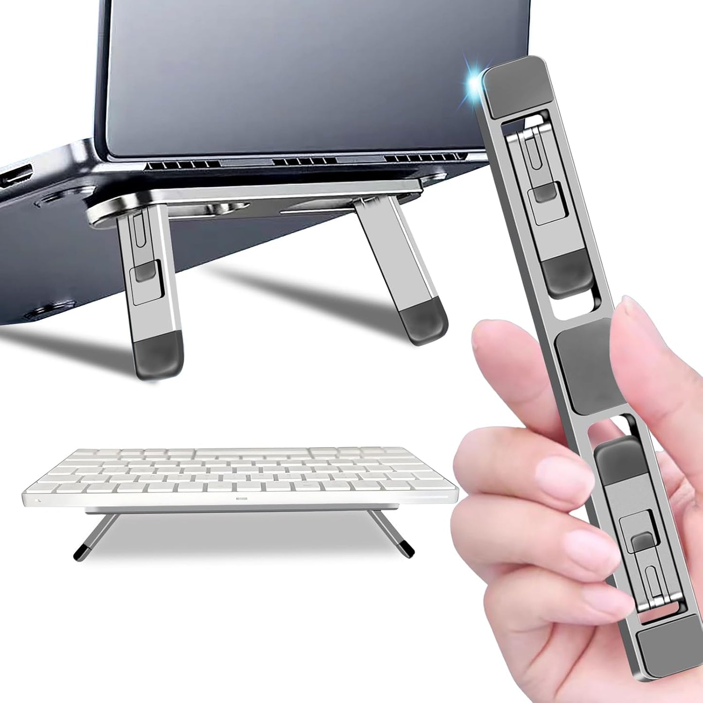 Laptop Computer Stand Keyboard for Desktop Adhesive Laptop Stand Heat Dissipation, Aluminum alloy Keyboard foot Support pad Height, Be Suitable for With 10 to 17 inch Accessories (silver)