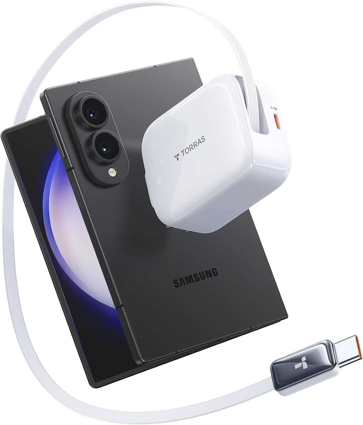 TORRAS FlexLine 67W USB C Charger, Dual-Port GaN Retractable Charger | iPhone/iPad/MacBook/Galaxy Compatible, GaN III, Dual-Port Fast Charging, 1m Retractable Cable, Travel and Desk Use