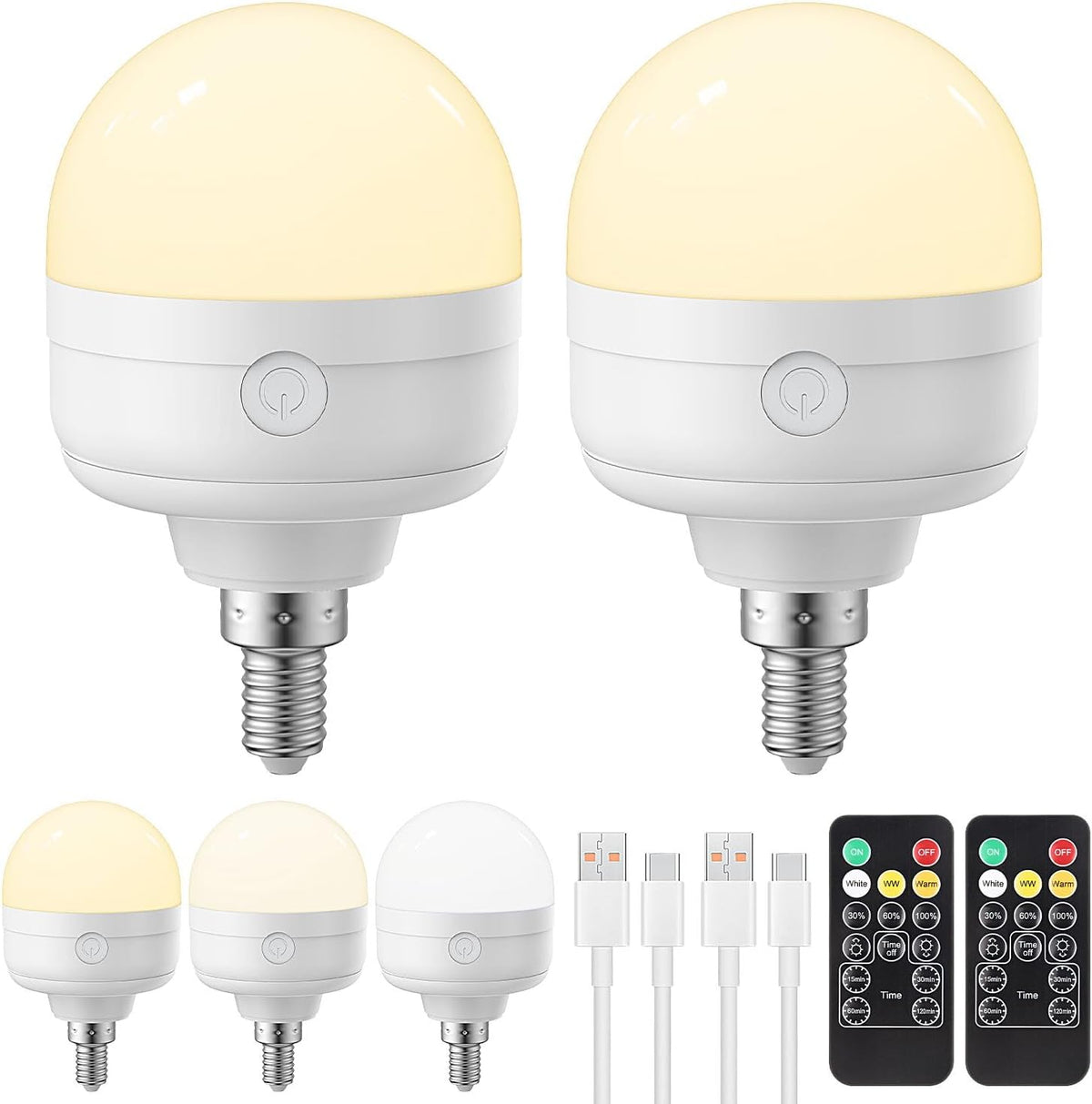 Rechargeable Light Bulb with Remote - E26 2Pack 5W 350LM Dimmable Detachable LED Bulb 3 Color Temperature Options & 3 Timer, 2000mAh Battery Operated Magnetic Bulbs, Bulbs for Non-Hardwired Fixture