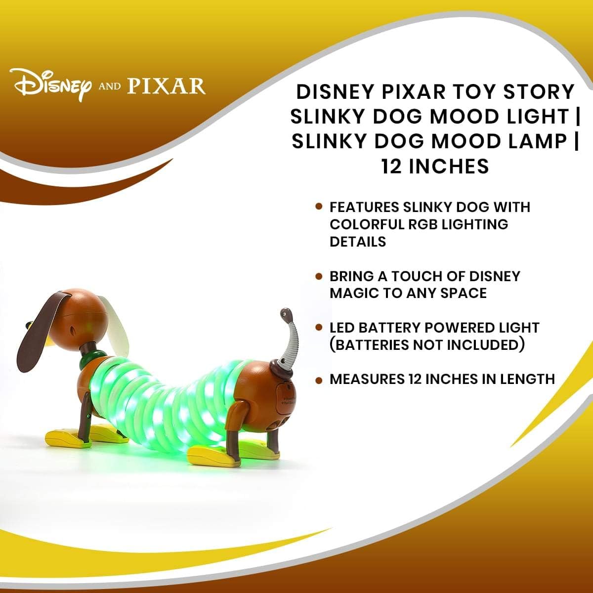 Ukonic Disney Pixar Toy Story Slinky Dog LED Mood Light | Collectible Figure | RGB Color Changing | 12 Inches Long