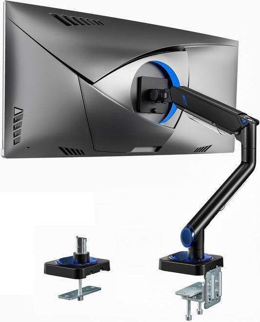 ARES WING 17-49 Inch Monitor Arm Ultrawide Single Monitor Mount, Black | Heavy Duty Mechanical Spring Monitor Stand Adjustable Arms Holds up to 44lbs, 75/100 VESA Mount with Clamp/Grommet Base