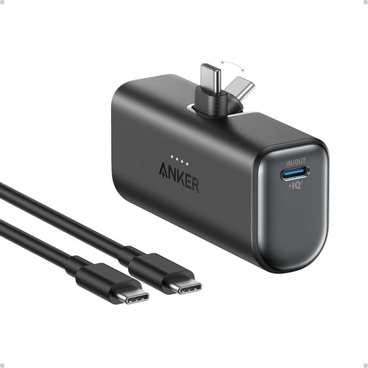 Anker Nano Power Bank,5,000mAh Portable Charger, Built-in USB-C Connector | 5,000mAh 22.5W Portable Charger for iPhone 17 / 16 / 15 Series, Galaxy S23 / S22 Series, iPad Pro / Air, AirPods, and More