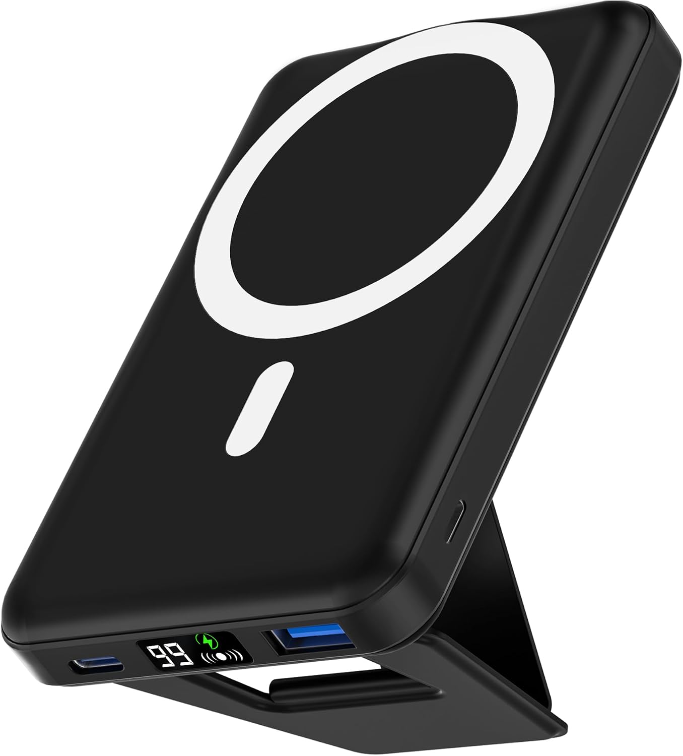 podoru for MagSafe Power Bank, 10000 mAh Foldable Magnetic Portable Charger | 22.5W PD Fast Charging, with USB-C Cable LED Display, Wireless Battery Pack for iPhone 17/16/15/14/13/12 Series-Black
