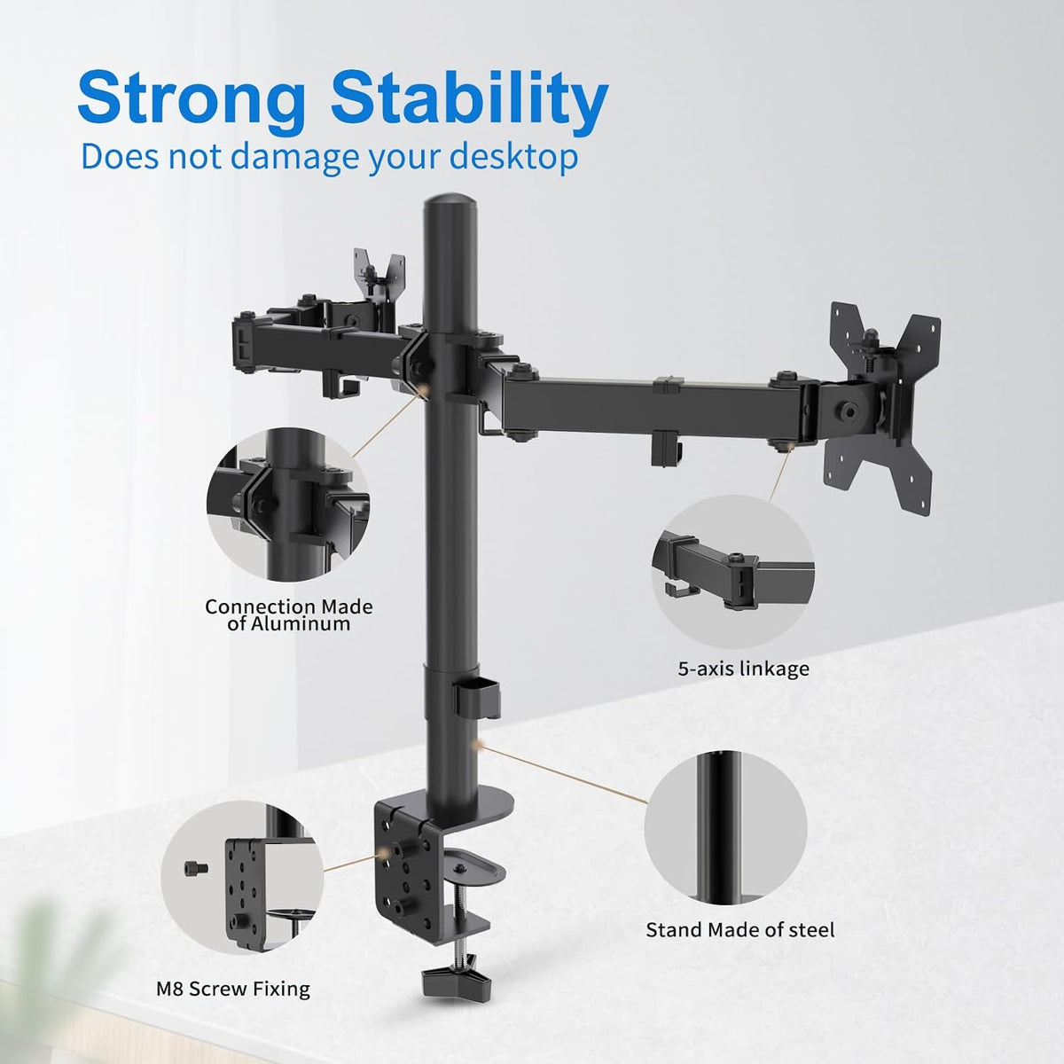 Dual Monitor Mount for 17-27 Inch Monitors up to 17.6 lbs, Desk Clamp
