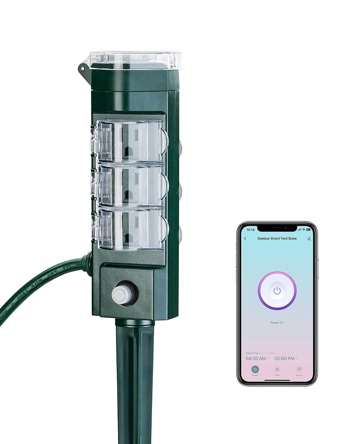 HBN Outdoor Smart Plug Timer,6 Outlets,WiFi Power Stake 6 Ft Cord