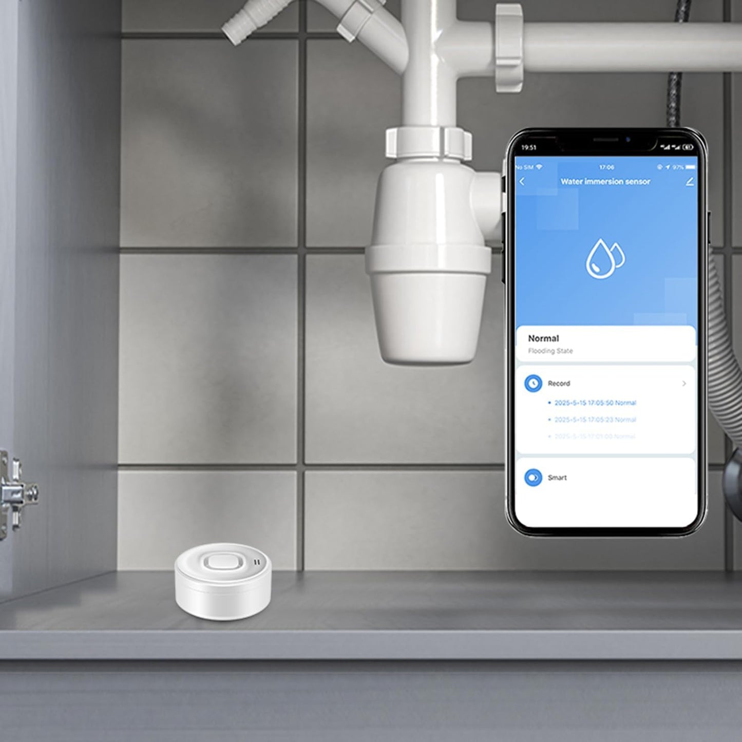 WiFi Water Leak Detector: Smart Water Sensor with 100dB Adjustable Alarm & App Notification, Water Leakage & Low Water Level Monitoring, Water Detector Alarm for Kitchen, Bathroom, Basement