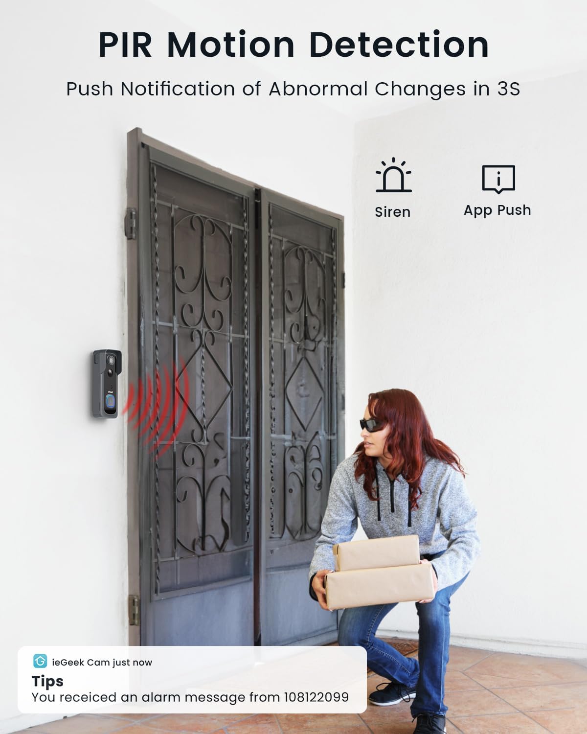 ieGeek Doorbell Camera Wireless No Subscription, 2K 3MP Full HD View, Wireless Video Doorbell with Indoor Chime, 2-Way Talk, PIR Motion Detection, Only Support 2.4Ghz WiFi, Works with Alexa, Grey