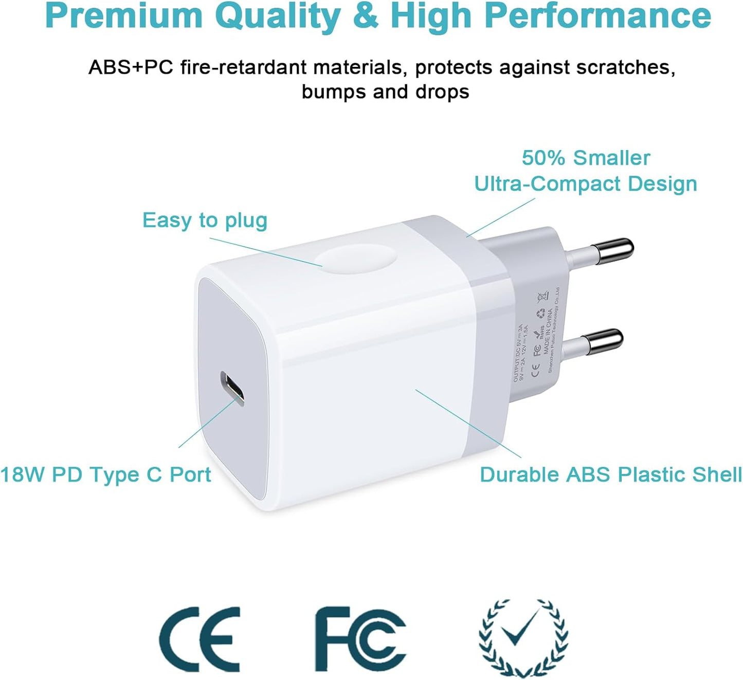 USB C Adapter, European Plug Adapter, 2-Pack Fast 20W Europe Travel Plug Power Adapter Type C Wall Chargers for iPhone 17 16 15 14 13 12 11 Pro Max XR XS X 8,Samsung Galaxy S25 A17,iPad,Google Pixel