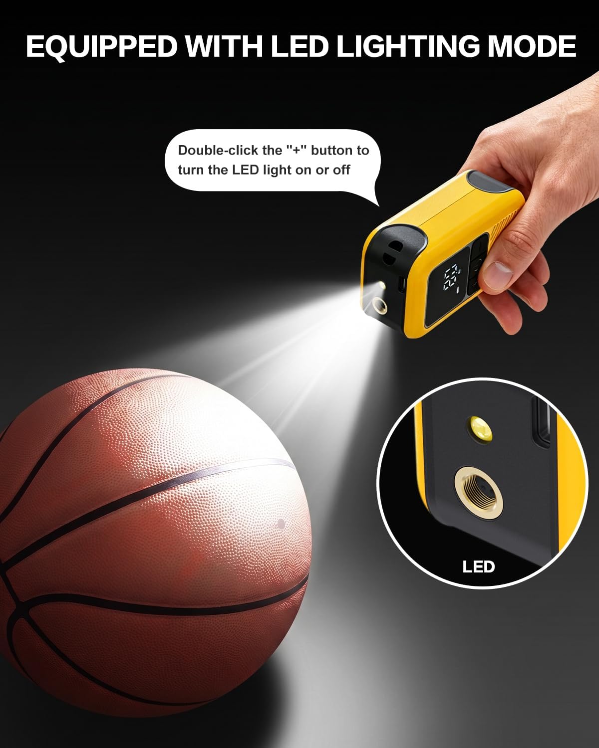 Electric Ball Pump for Sports Balls with LCD Display & LED Light | 3-17PSI Basketball Pump Fast Auto Inflation with 4 Needles, Preset Pressure for Soccer Football Volleyball