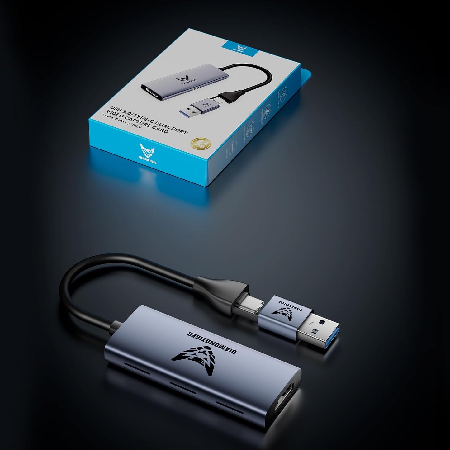 4K HDMI Video Capture Card with 100W PD, USB 3.0 & Type C | USB-A/C dual connectors,Pass-through charging for non-stop live streaming & low-latency gaming on Switch, PS5, PC