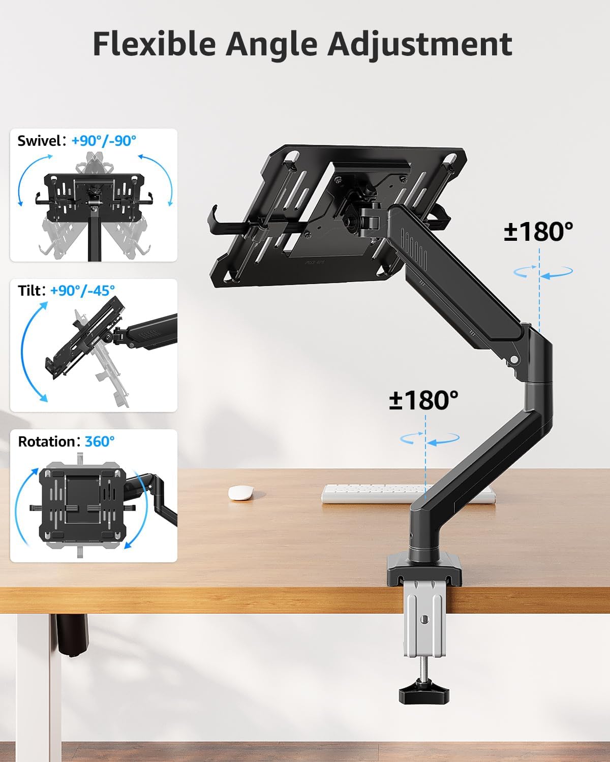 MOUNTUP Laptop Stand for Desk, 2-in-1 Monitor Mount with Laptop Tray Holds 2.2-22lbs, Adjustable Laptops Arm Mount for Max 17" Notebook & 32" Monitor, Laptops Desk Arm with Clamp/Grommet