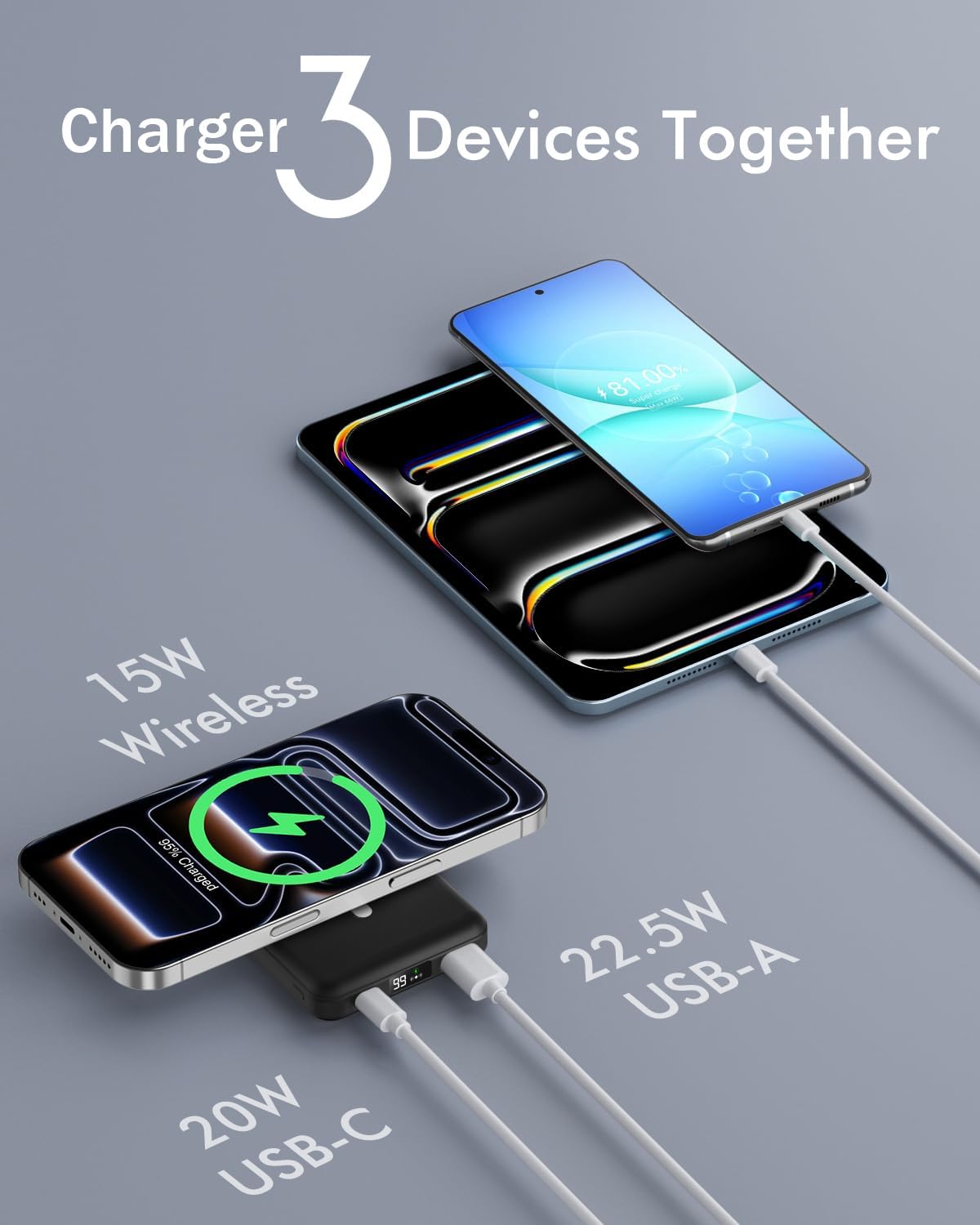 podoru for MagSafe Power Bank, 10000 mAh Foldable Magnetic Portable Charger | 22.5W PD Fast Charging, with USB-C Cable LED Display, Wireless Battery Pack for iPhone 17/16/15/14/13/12 Series-Black