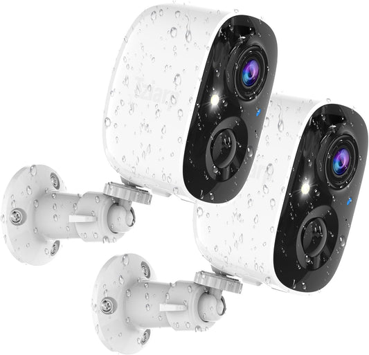 2K Security Cameras Wireless Indoor/Outdoor,WiFi Cameras for home security | FHD WIFI Cameras,Color Night Vision,Motion Detection,2-Way Audio,IP65 Weatherproof,Cloud/SD Storage,(2.4GHz Only),2Pack