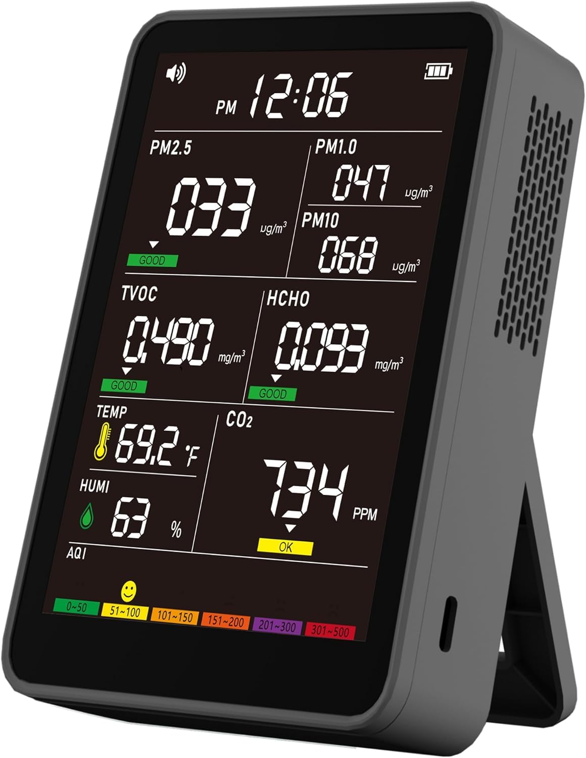 16-in-1 Indoor Air Quality Monitor, High-Precision Multi-Parameter Smart Air Quality Tester with HD Real-Time Color Screen, Portable Air Quality Monitor for Home, Office