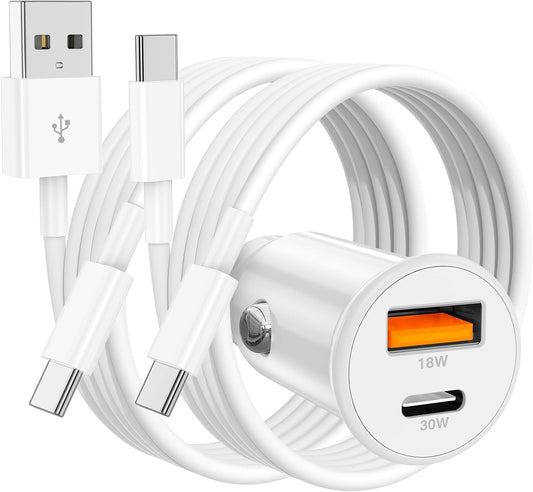 48W USB C Car Charger, Dual Port USB-C & USB-A Car Fast Charging Adapter | 2X3FT C to C Cable & A to C Carplay Cable, Super Fast Type C Car Charger for iPhone 17 16 15 Series/iPhone Air, iPad, Samsung
