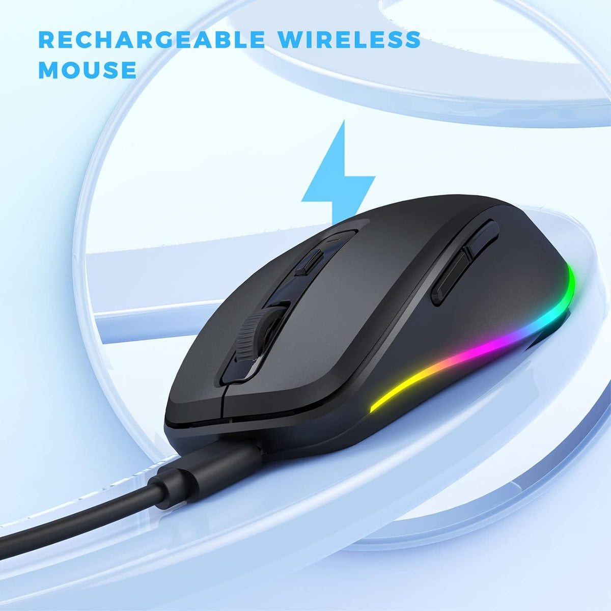 PEIOUS Wireless Mouse Jiggler, LED Mouse with Built-in Mouse Mover, Black | Rechargeable, Silent Clicks, Adjustable DPI and Random Movement Keep Computers Awake for Work-Life Balance on Laptop/PC/Mac
