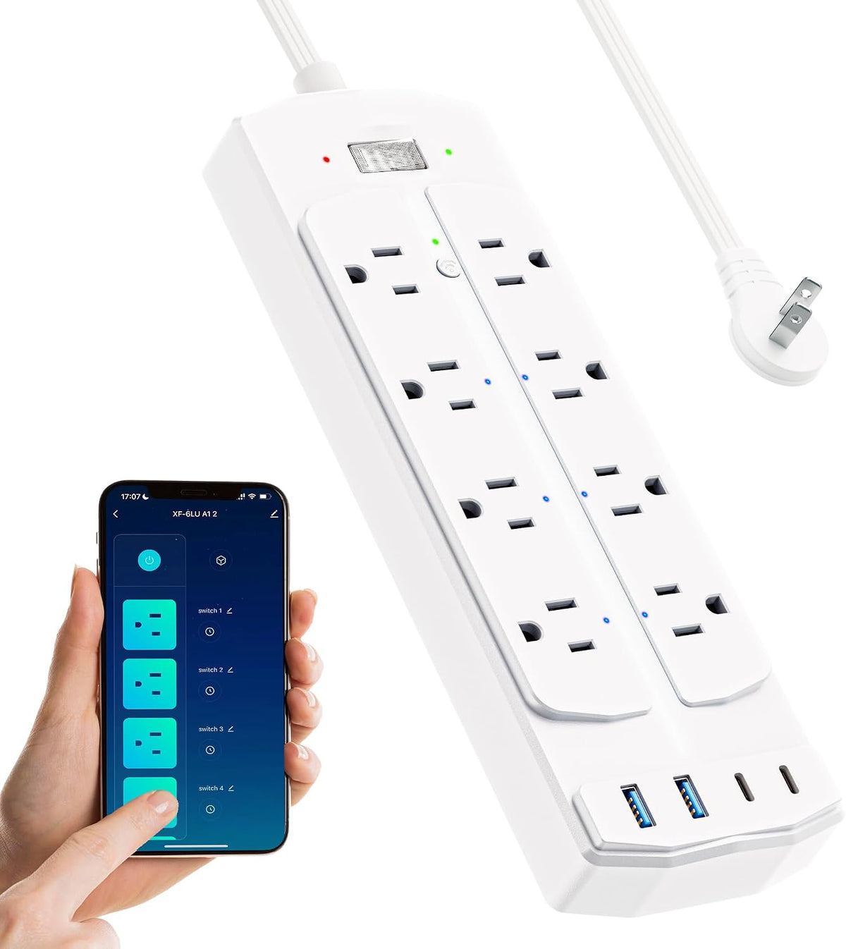 Smart Power Strip, Yozisital Charging Station with 6 Smart Outlets and 4 USB Ports, 5FT Flat Plug Extension Cord for Home Office, Compatible with Alexa & Google Home