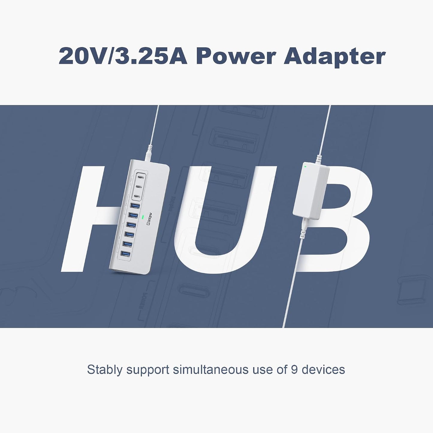 Powered USB Hub 10Gbps, intpw 9-Port USB 3.2 Hub, USB C Hub with USB A/USB C 3.2, 4 USB 3.0, 2 PD 45W Charging Ports, 65W Power Adapter and 3.3FT Cable, Aluminum USB Hub for PC,Laptop,iPhone 17/16/15