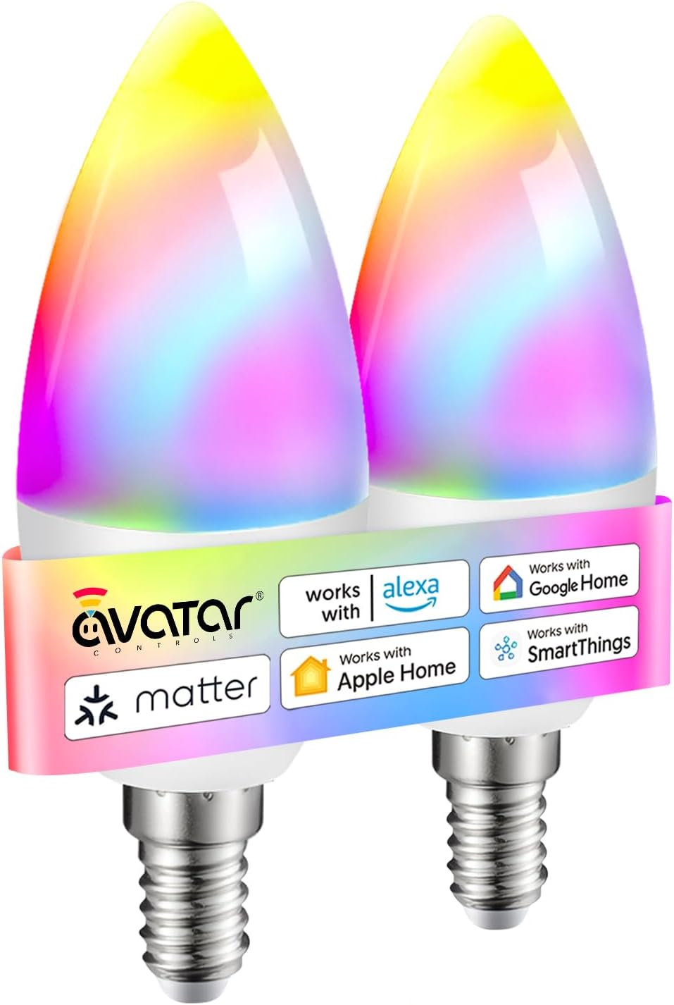 Matter E12 Candelabra Smart Bulb, No Dedicated App Needed, RGBCW WiFi