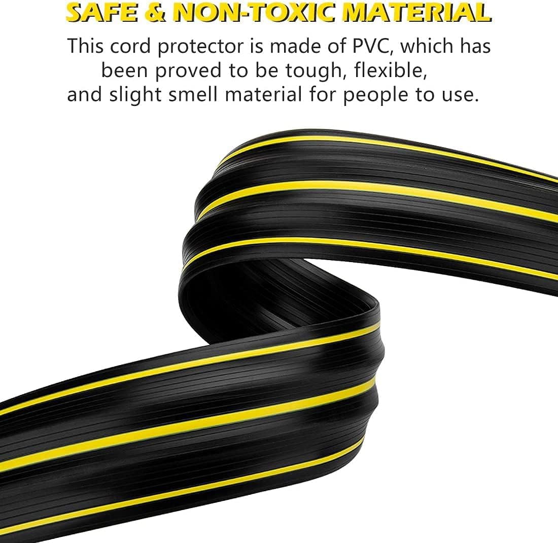 10Ft Cord Covers for Wires on Floor, 3-Channel PVC Floor Cable Cover for Small to Medium Wires, Anti-Slip Base with Yellow Warning Stripes, Indoor Floor Cord Cover for Home Office Events