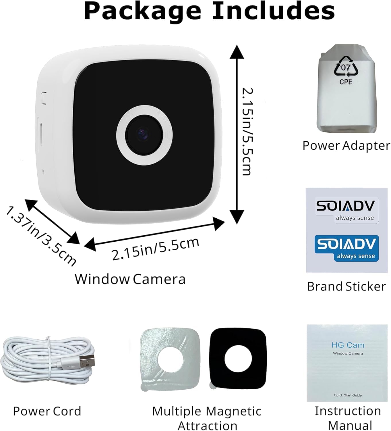 SOIADV 2.5K Window Camera Wireless,No-Drill Install,2.4GHz & 5GHz WiFi Indoor Cameras for Home Security,AI Human Detection, 6s Pre-Roll, Battery Powered,4MP Color Night Vision,SD/Cloud