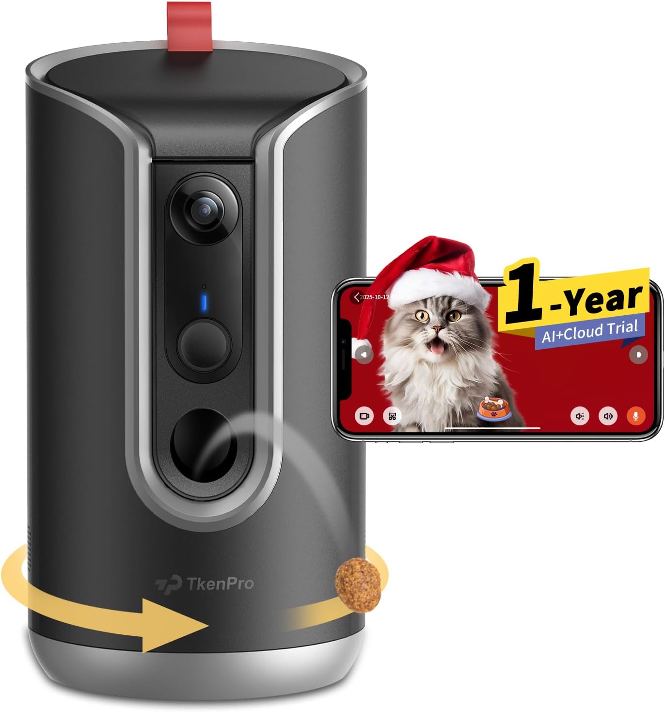 TKENPRO 2K Pet Camera Treat Dispenser, 360°View Dog Camera with Phone App, 5G&2.4G WiFi 2-Way Talk Pet Cam Indoor for Cats Remote Treat Tossing, Motion Alerts, Auto Tracking