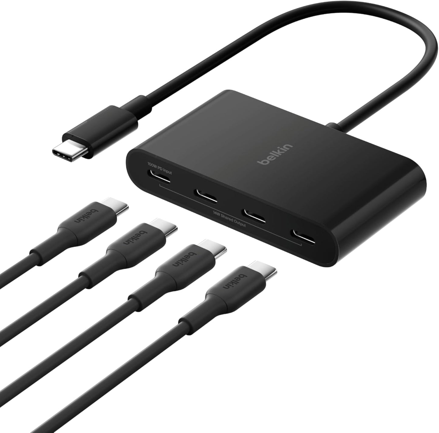 Belkin Connect 4-Port USB-C Hub - USB C Hub Multiport Adapter Dongle with 4 USB-C 3.2 Gen 2 Ports - High-Speed 10G Data Transfer for Laptop, MacBook, iPad, PC, and More - 100W PD