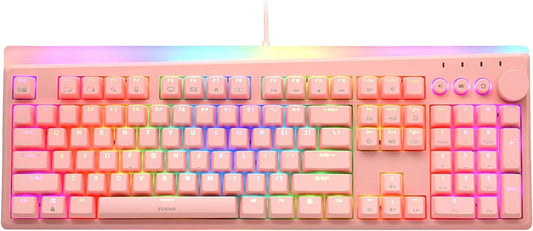 iRocks K71M RGB Mechanical Gaming Keyboard, Multi-Media Knob, Red Switch