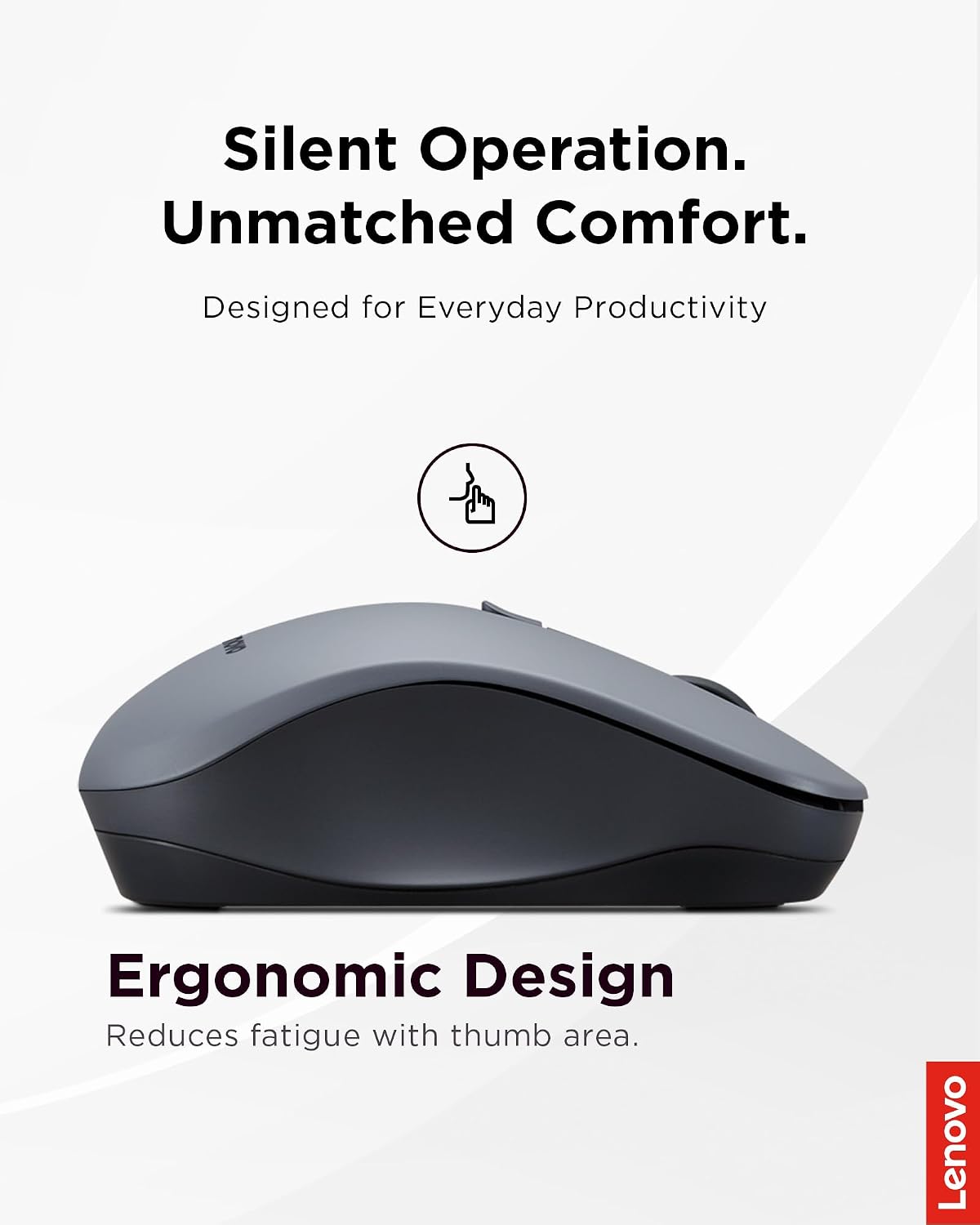 Lenovo WL310 Bluetooth Silent Mouse, Ergonomic, Adjustable DPI, Silent Clicks, Bluetooth 5.0, Portable for Windows, Mac, and Chromebook, Grey