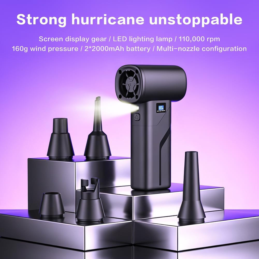 Compressed Air Duster 110,000 RPM – Cordless Electric Air Duster | 4-Speed Rechargeable Air Blower for PC Cleaning, Keyboard, Car, Camera & Canned Air Alternative