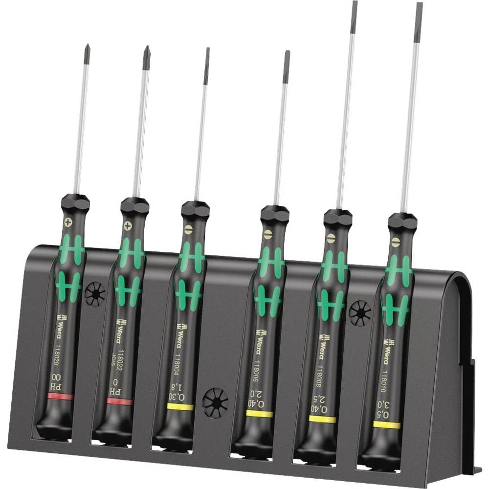 Wera 2035/6 Kraftform MicroSlotted/Phillips Electronics Screwdriver Set and Rack, 6-Piece