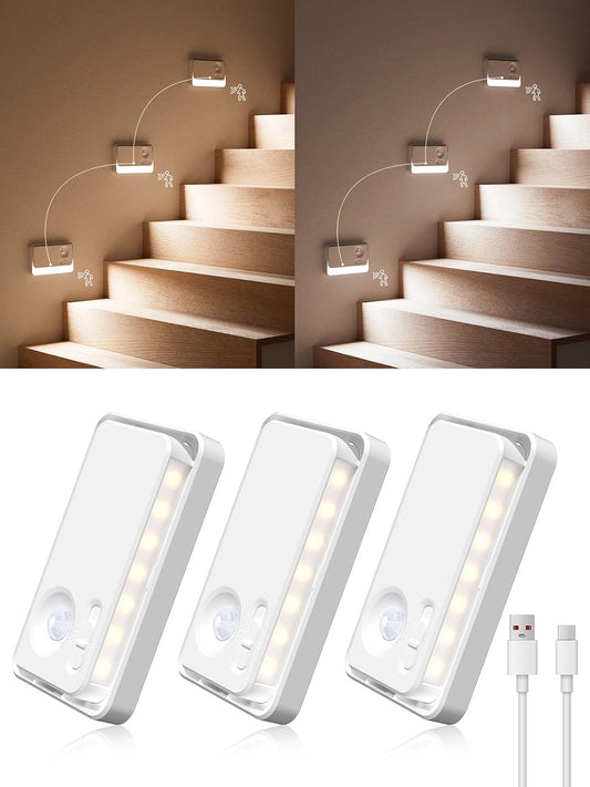 Motion Sensor Night Lights, 1800mAh Sync LED Stair Lights Indoor,3 Packs