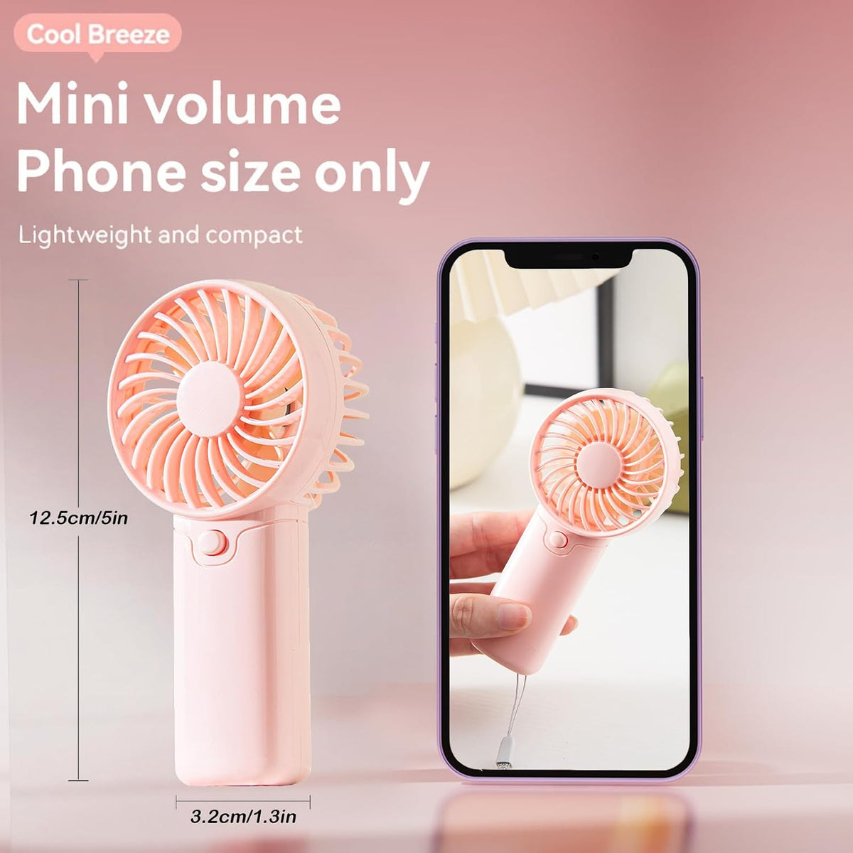 4 Pack Mini Portable Fan - 5'' AAA Battery Operated, Lightweight Handheld with 1 Speed & Lanyard - Quiet Personal Fan for Kids, Girls, Women & Men - Ideal for Office,Outdoor,Travel,Commute,Makeup