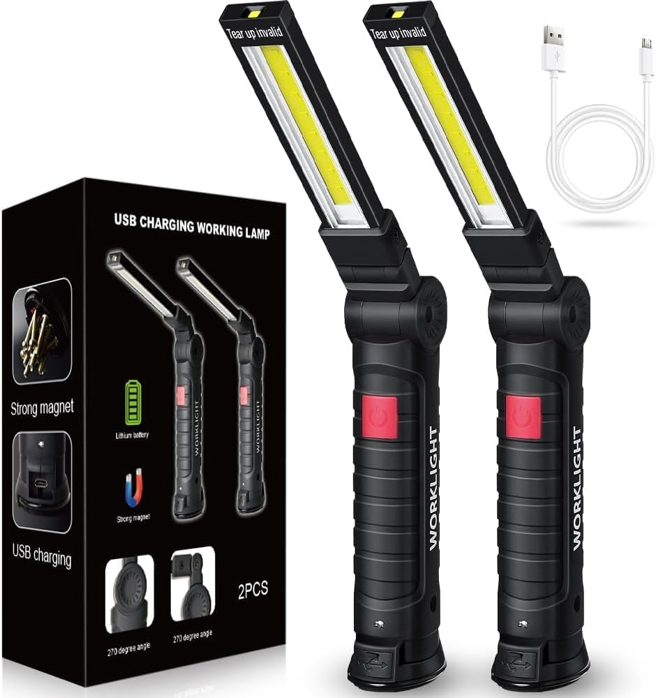 Tool Fathers Day Dad Gifts for Men Him Husband LED Rechargeable Work Light | for Mechanic with Magnetic Base Hook, Grill Light Inspection Flashlight 5 Modes 360° Rotate Car Repair Emergency Birthday