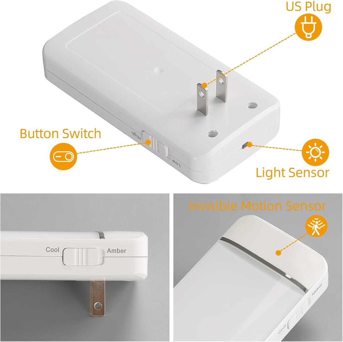 Dawnrise Night Lights Plug into Wall with Invisible Motion Sensor, 2 Pack