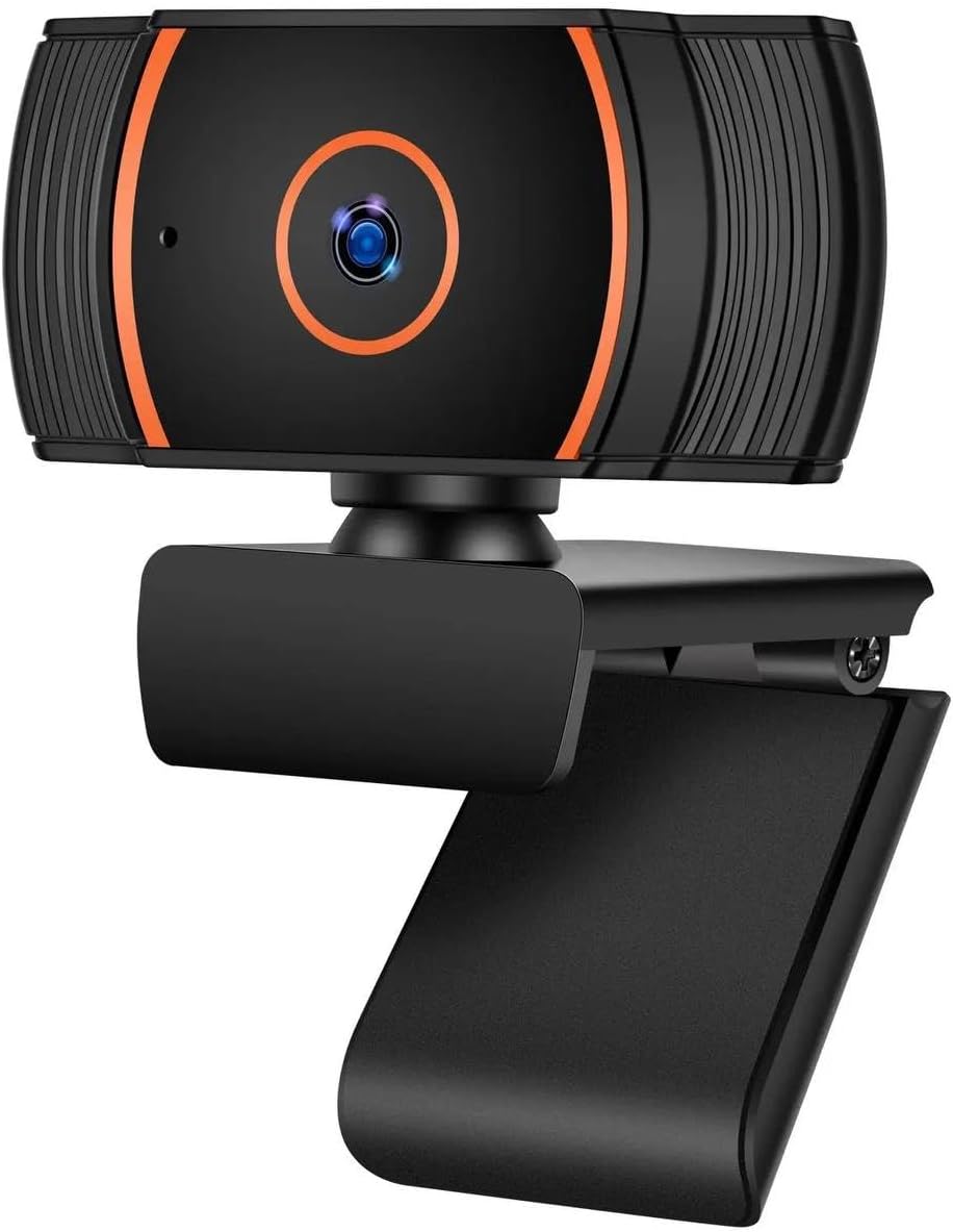 Generic HD Webcam 1080p with Built-in Microphone - 360° Rotation Pan & Tilt - Attachable Desktop Cam Perfect for Remote Work, Online Course Taking, Streaming, & Gaming, Black and Orange, ZHY1566