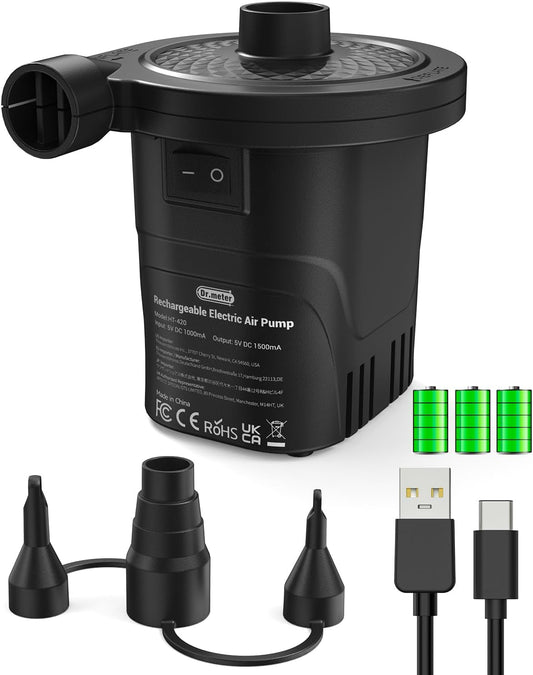 Dr.Meter 4000mAh Rechargeable Air Pump for Inflatables Ultra Fast Inflator | Portable Quick-Fill Inflate/Deflate Air Mattress Pump for Outdoor Camping Inflatable Pool Float Boat Raft Swim Ring Airbed