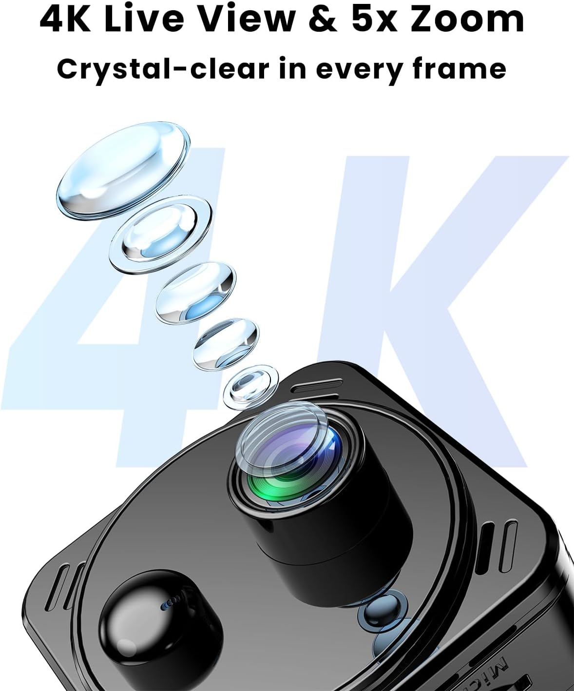 VIDCASTIVE 4K Mini Hidden Camera Dual-Band 2.4/5GHz WiFi Indoor Security Camera with AI Human Detection, Night Vision, Cloud/SD Storage, Up to 150 Days Standby Battery Life