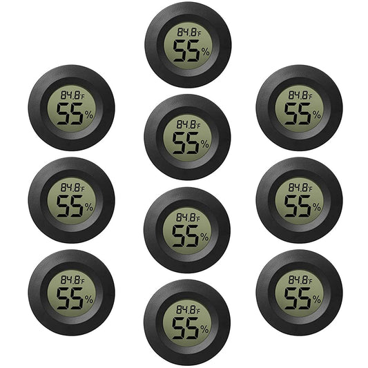 10-Pack Mini Thermometer Hygrometer, Small Digital Electronic Temperature Humidity Meters Gauge Indoor LCD Display for Greenhouse, Garden, Cellar, Fridge, Mason Jar
