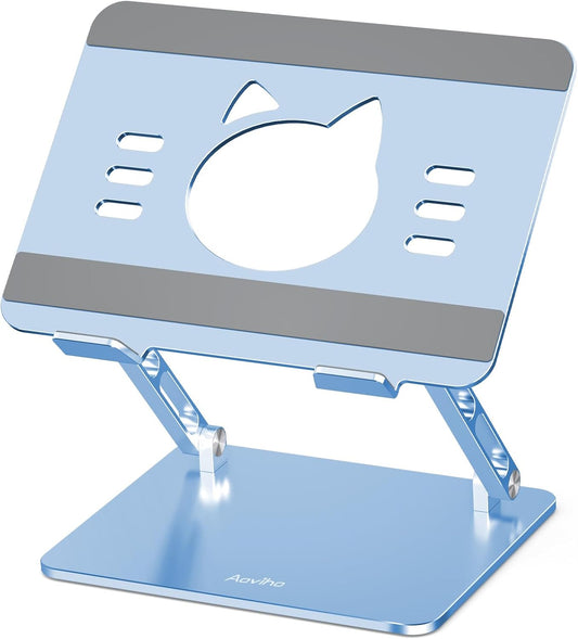 Aoviho Laptop Stand for Desk – Adjustable Aluminum Laptop Riser with Unique Cat-Shaped Cooling Vent, Portable Desk Gift & Decor, Compatible with MacBook Air Pro, Dell, HP, Lenovo (10"-17.3"), Sky Blue