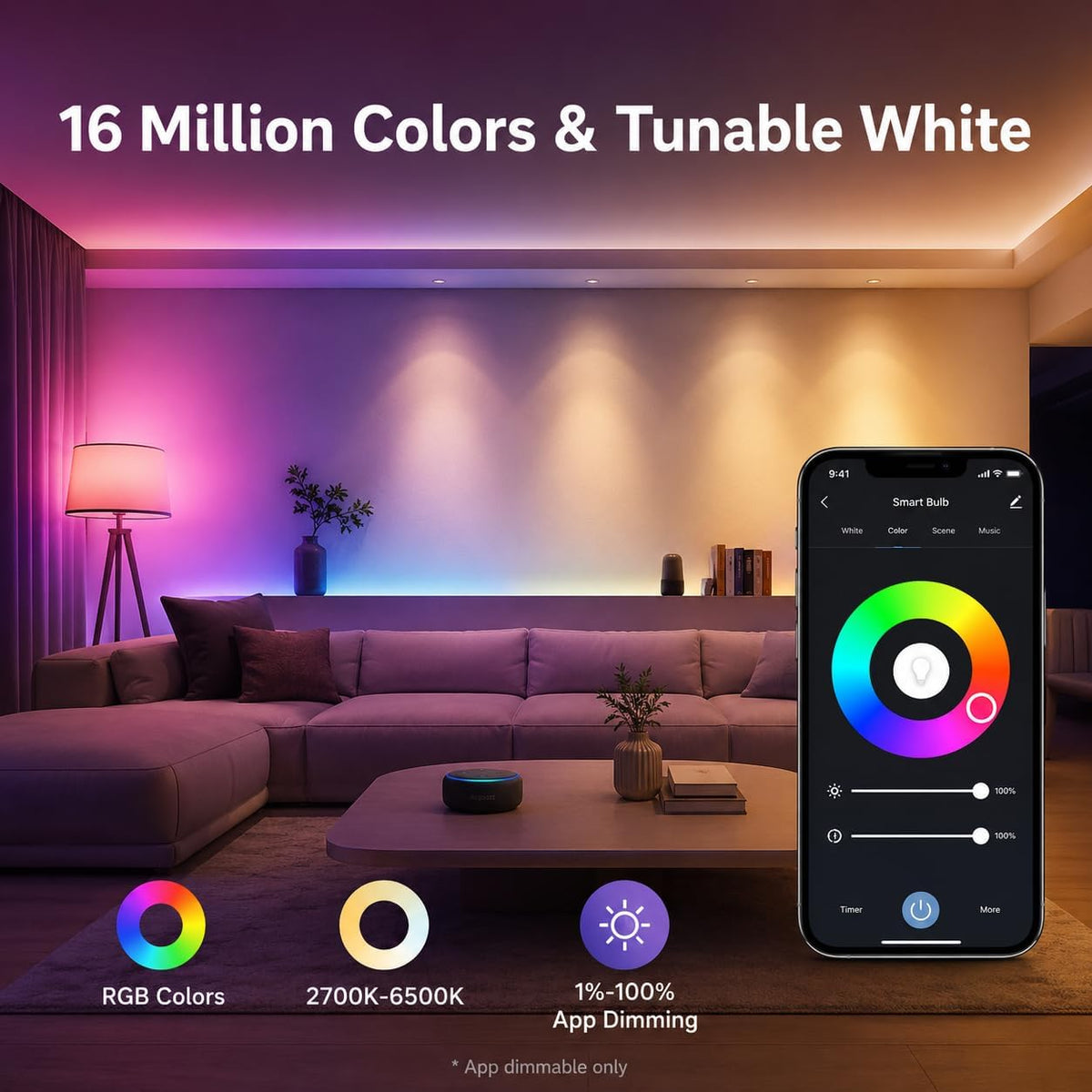 GU10 Smart Spot Light Bulb Compatible with Alexa, Google Home, SmartThings, 5W WiFi LED Track Light Bulbs, Color Changing, No Hub Required, 4 Pack