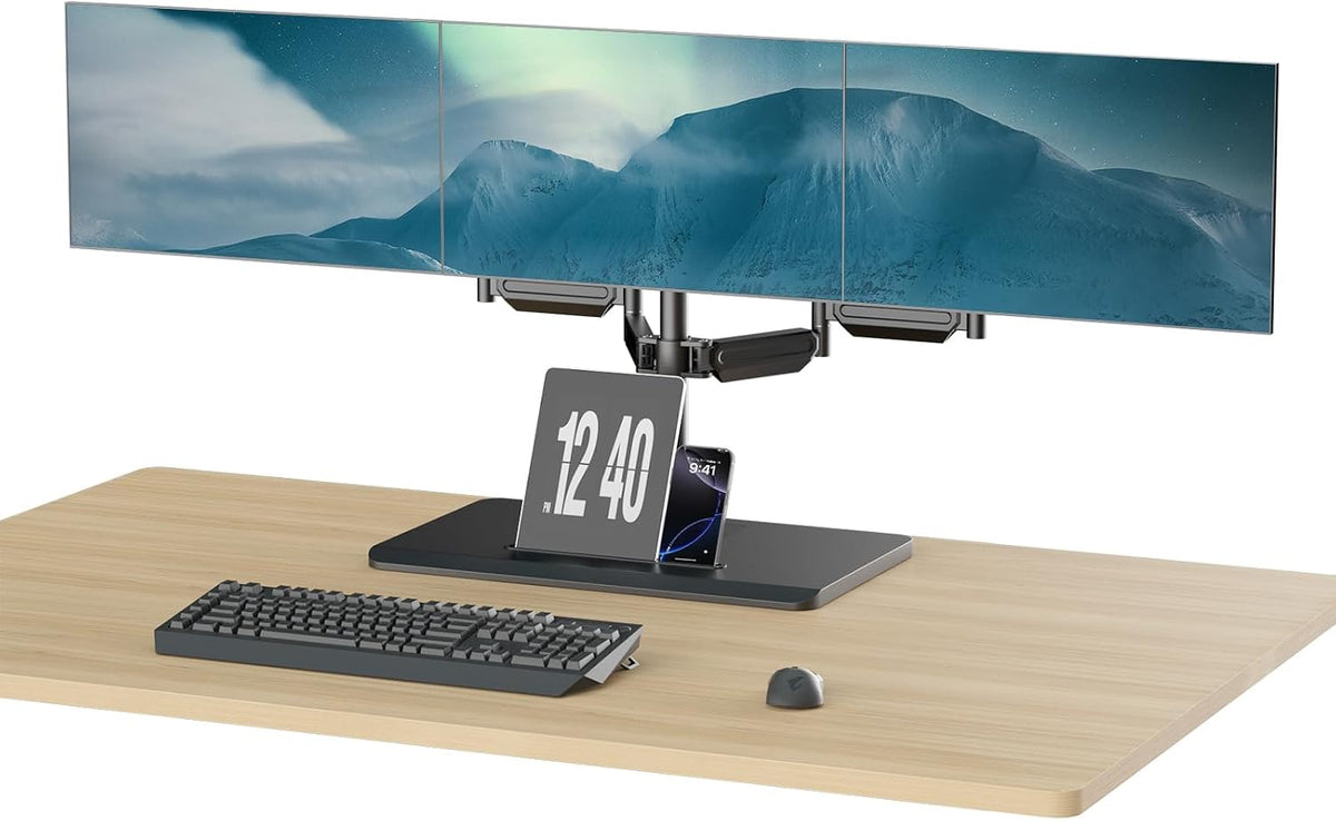 suptek Dual Monitor Mount Gas Spring Monitor Arm Desk Stand with Base,Free Standing Pneumatic Height Adjustable Monitor Stand for 17 to 34 inch,Holds up to 24.25 lbs,Black(ML8SPX)